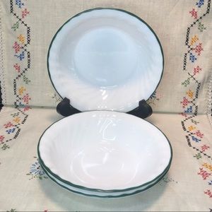 3 Corelle CALLAWAY 18-oz SOUP Cereal Salad BOWL 7 1/4" Fluted Ivy Green Rim